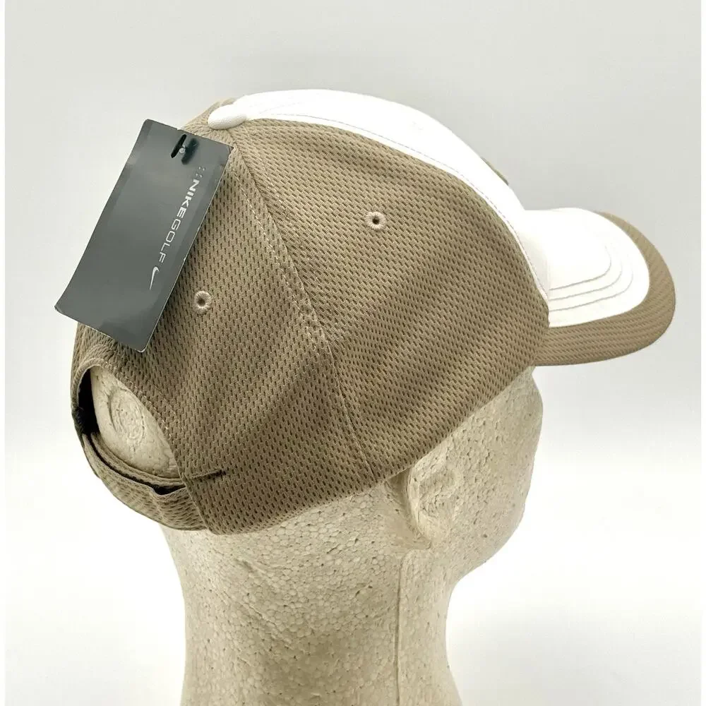 Nike Cap Hat 336056-101 Men's Adult Mesh Adjustable Golf Hat/Cap-White/Tan NWT
